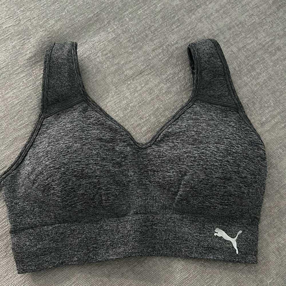 PUMA Heather Gray Sports Bra with Padded Support, Adjustable Straps, NWOT
